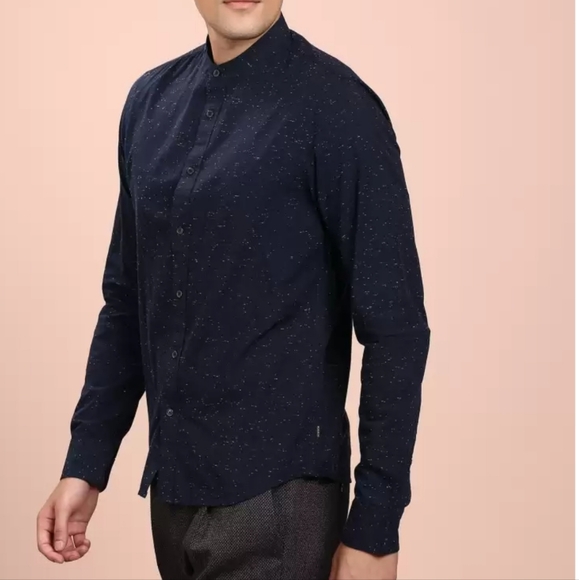 Scotch & Soda Essential Collarless Button Down Shirt, Navy/White Speck, Med, EUC - Picture 16 of 16